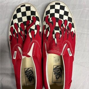 Vans Kids Red Checkerboard Flame Slip-On Sneakers